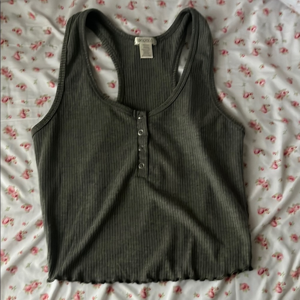 Green Ribbed Crop Tank Top
